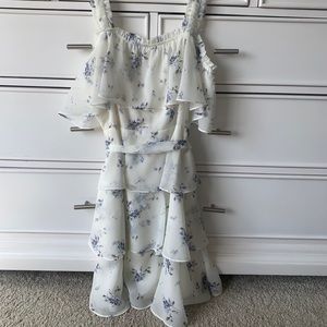 Storia white and blue floral tiered dress
